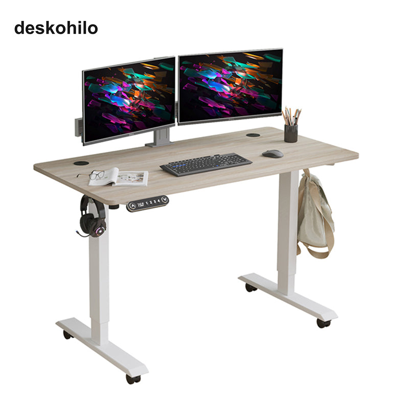 Deskohilo 48" x 24" Electric Standing Desks, Height Adjustable Office Tables with Splice Board and A Under Desk Cable Management Tray with Wheels, Brown or Oak