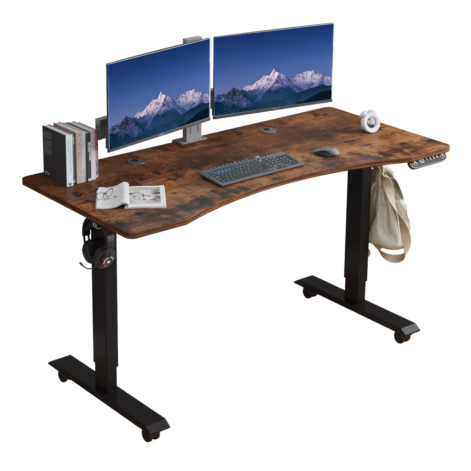 Deskohilo 55"x 30" Standing Desk Electric Height Adjustable Office Tables for Work Benches with Wheels, Oak or Brown