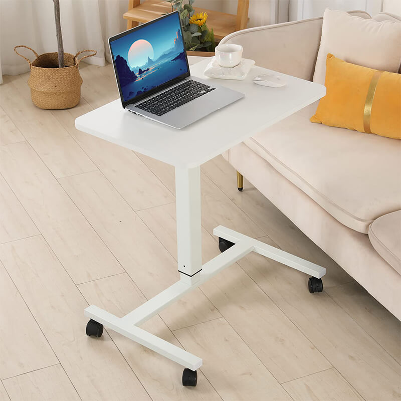 Deskohilo 28''x20'' Pneumatic Laptop Desk with Gas Spring Riser Mobile Office Tables with Wheels, White, Brown, Black