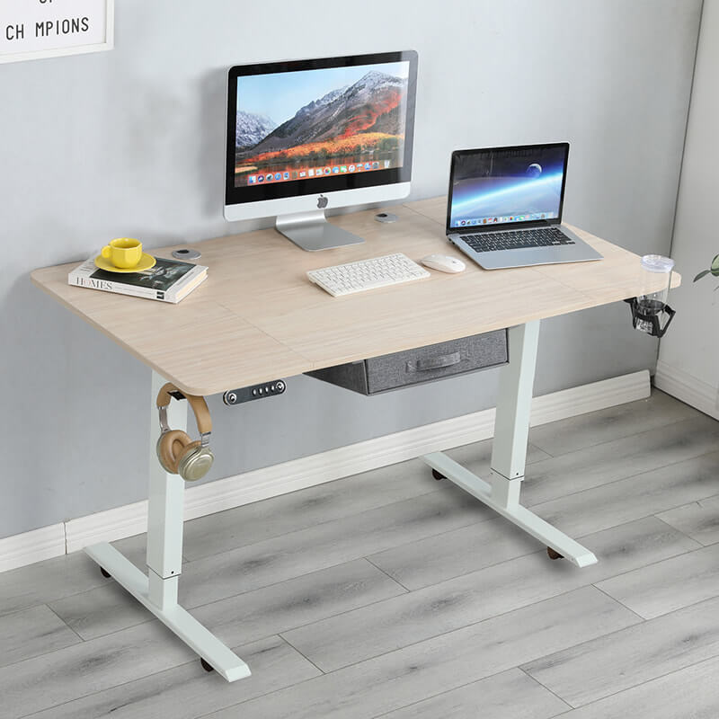 Deskohilo 63" x 30" Height Adjustable Electric Sit and Stand for Worktops with Drawer, Oak