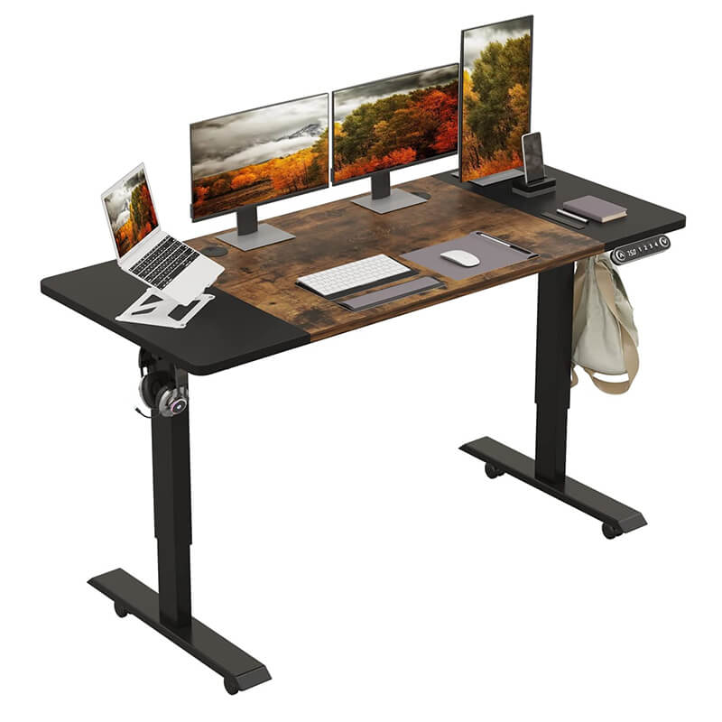 Deskohilo 55" x 24" Height Adjustable Electric Office Tables, Sit and Stand Home Office Desks with Splice Board with Wheels, White or Brown