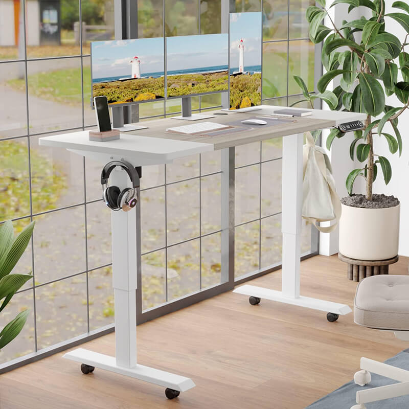 Deskohilo 55" x 24" Height Adjustable Electric Office Tables, Sit and Stand Home Office Desks with Splice Board with Wheels, White or Brown